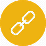 A white chain icon on a yellow background circle