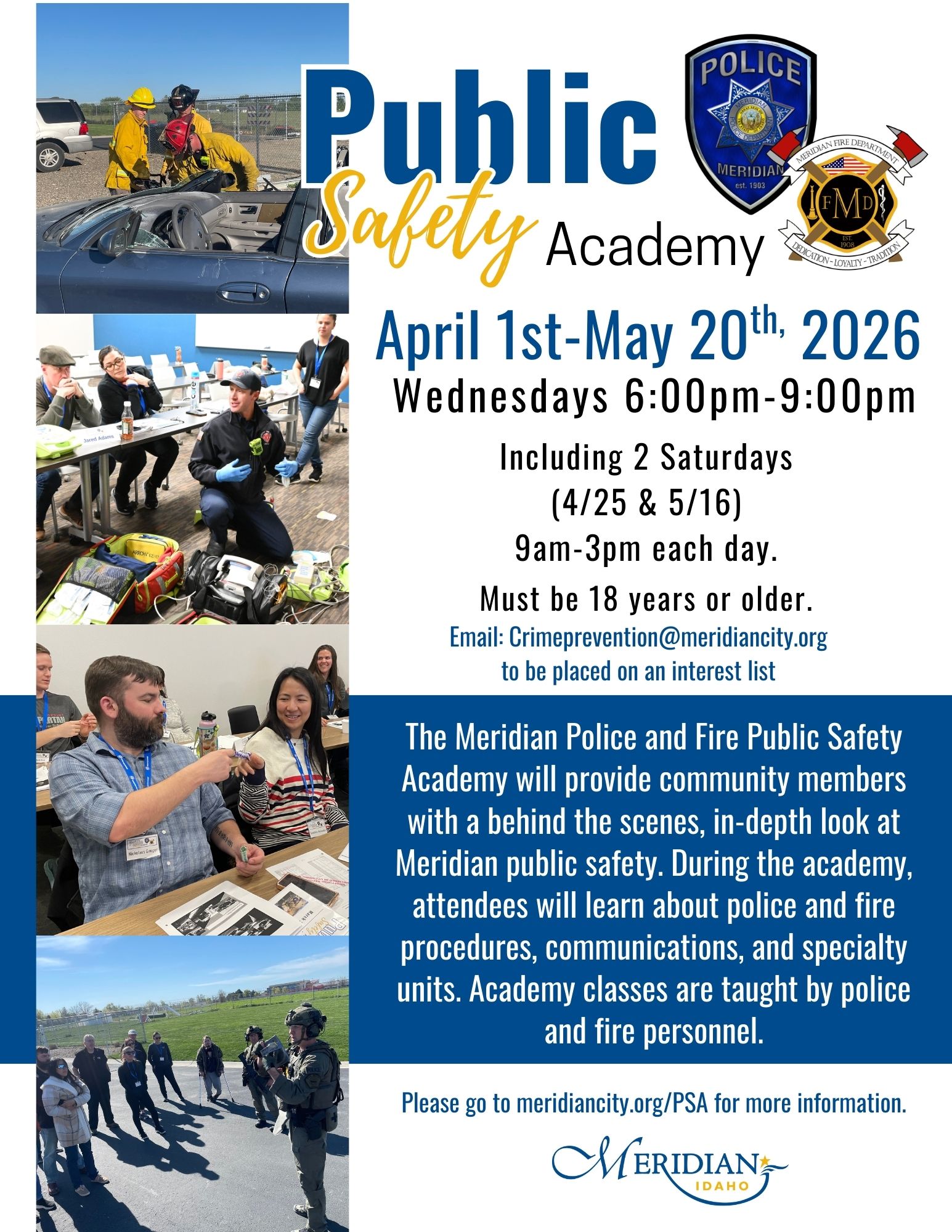 Public Safety Academy Flyer, Dates and times